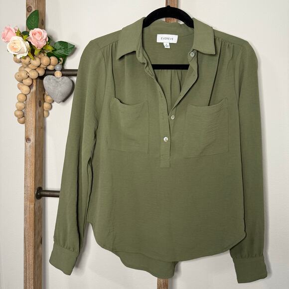Evereve Tops - Evereve Long Sleeve Army Green Blouse Size Small
